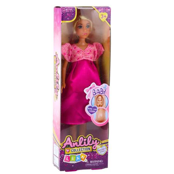 Anlily Pregnant Doll Pink Satin Dress Long Hair