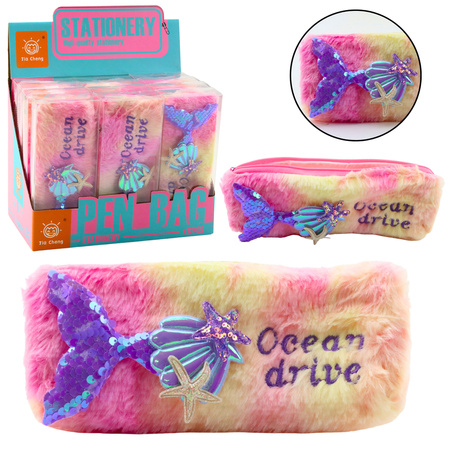 Plush Pencil Case With Mermaid Tail Sequins Pink Purple