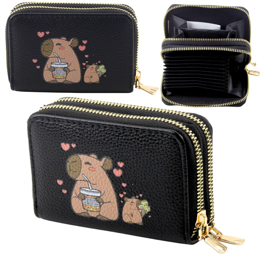 Two-compartment wallet with card compartments Kapybara Black 12.5 x 8.5cm