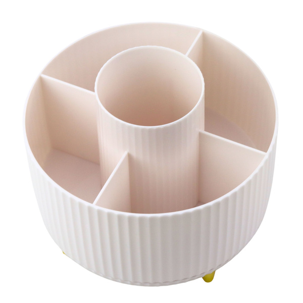 360° Rotating Cosmetic Brush Organizer with 5 Compartments White