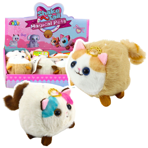 Plüsch-Kätzchen-Maskottchen mit wackelndem Schwanz, braun und weiß