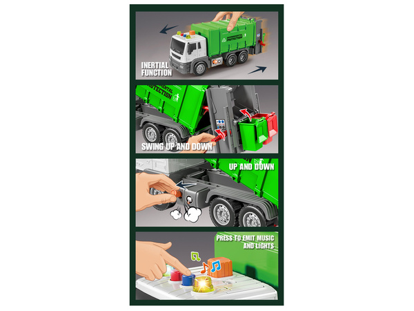 Green 1:16 Segregation Rubbish Truck with Friction Drive Sound effects