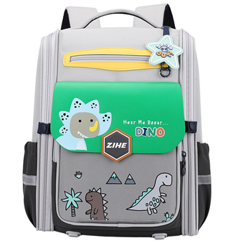 School Backpack With Dinosaurs Chest Strap Gray Green 21L 39cm