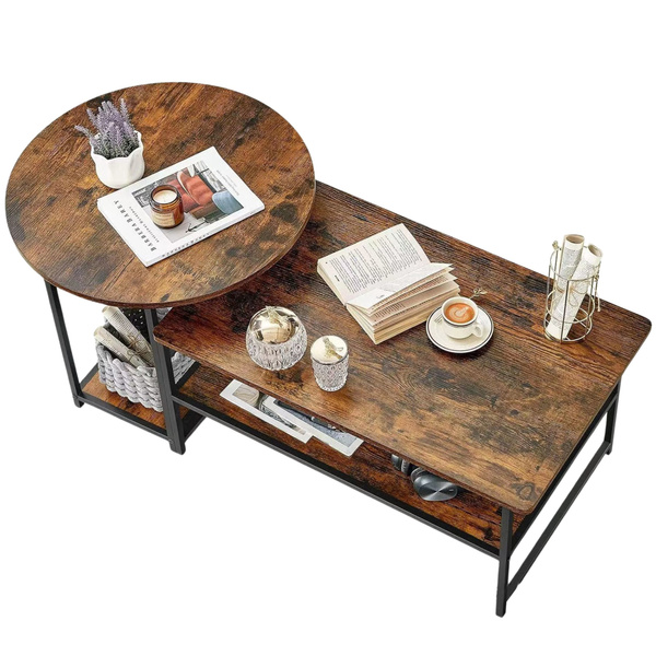 2-in-1 Vintage Rustic Wood Coffee Table Set 123x60x51cm