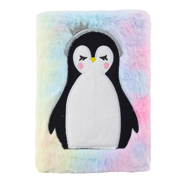 Plüschfell-Notizbuch, liniertes Notizbuch mit Pinguin, bunt, A5
