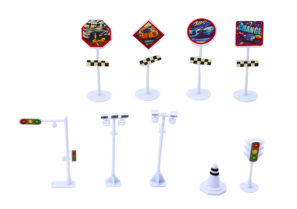 Satz Federn im Koffer, 25-tlg. Verkehrsschilder, Autos