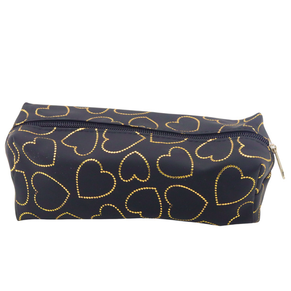 Single-compartment School Office Pencil Case Golden Hearts Black 20x8 cm