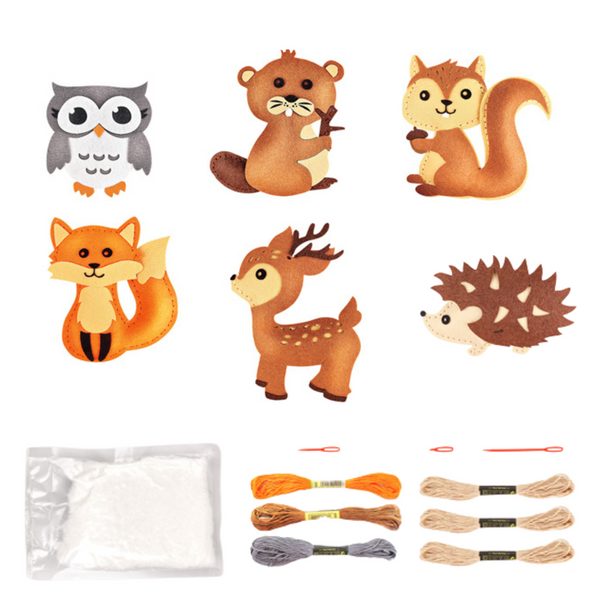 Kreatives Set mit bestickten Waldtieren aus Filz, 6-tlg