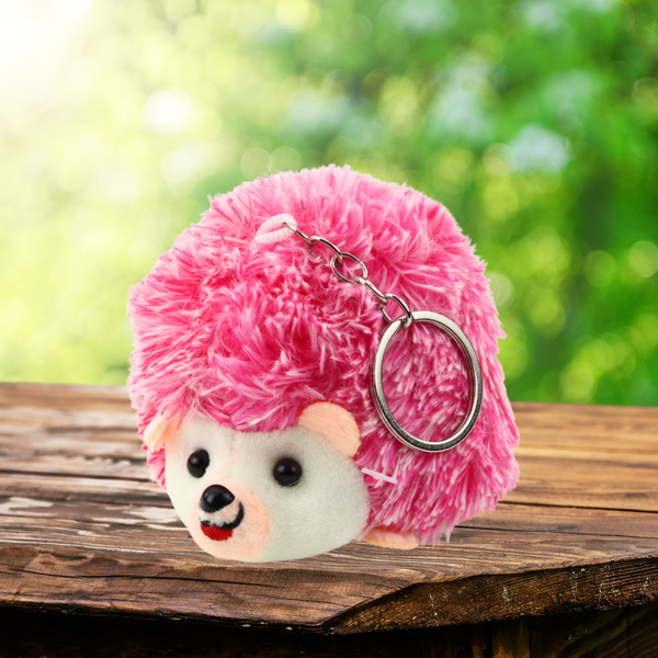 Plüsch-Igel-Maskottchen-Schlüsselanhänger-Ring, Rosa, 9 cm