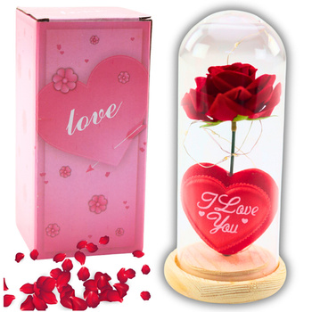 Ewige Rose in einer Kuppel mit LED-Beleuchtung Rot mit Herz 18,5x8cm