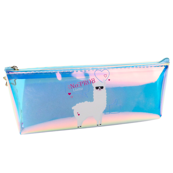 Kinder-Schulmäppchen Holografisch mit Lama Blau 21x6cm