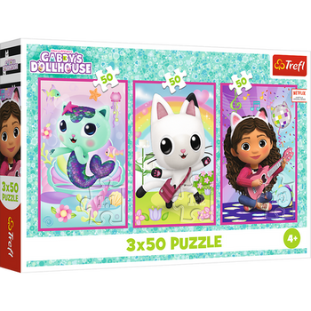 Puzzle 3x50 - Lerne Gabby und das Gabbys Puppenhaus kennen Trefl 34876