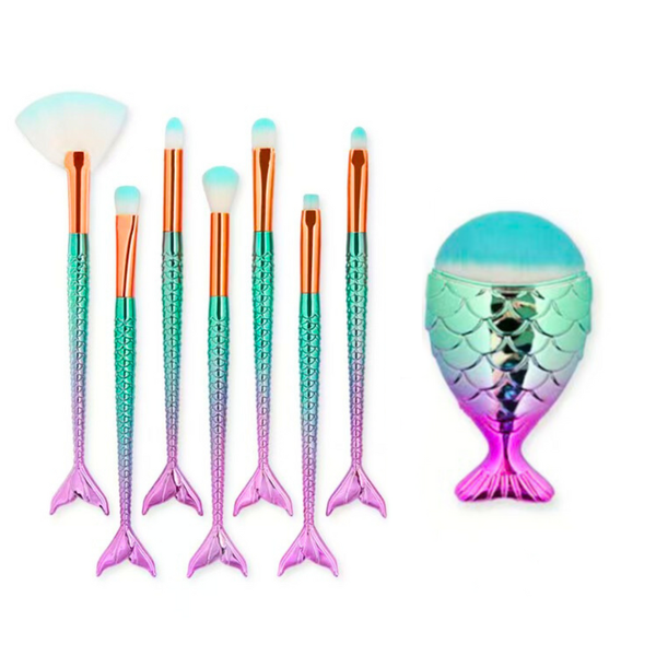 Mermaid Tail Makeup Brush Set Purple-Green 8pcs.