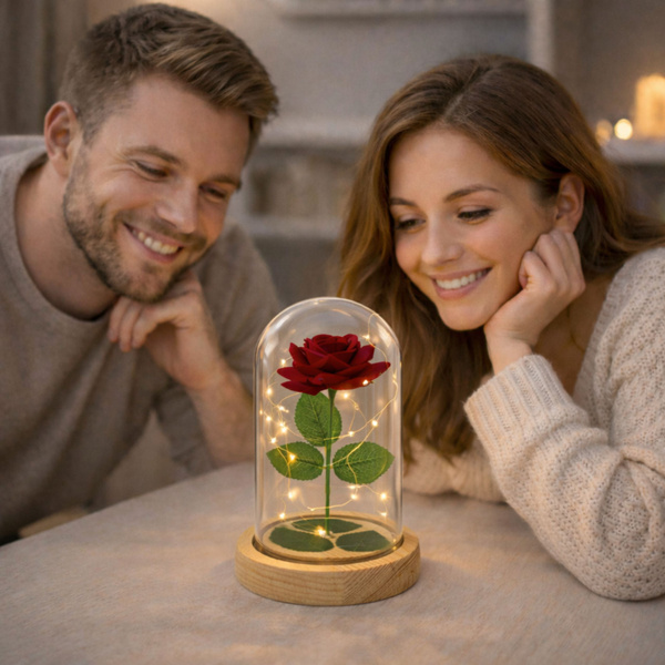 Eternal Rose In Glass Dome LED Lighting Red 21x11cm