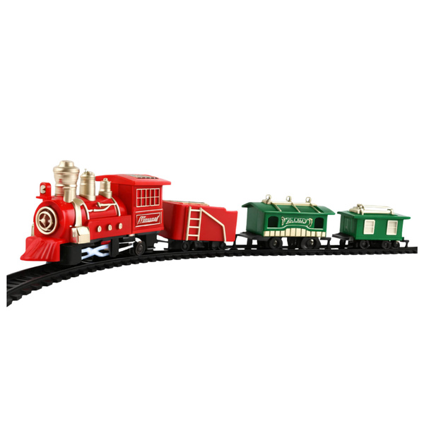 Klassische Mini-Eisenbahn, batteriebetriebene Lokomotiven, Waggons mit Schienen, 13-teilig.