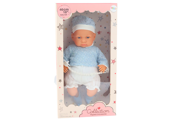 Babypuppe 46 cm Blaue Schnullermütze Socken