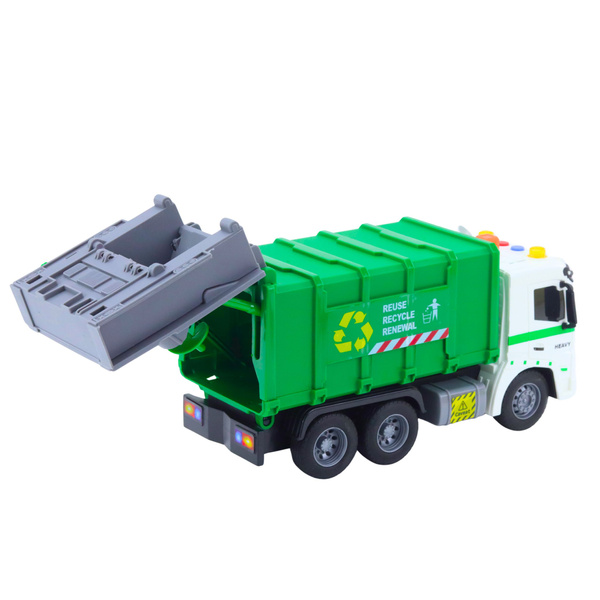 Garbage Truck Garbage Can Lights Sounds Green 1:16