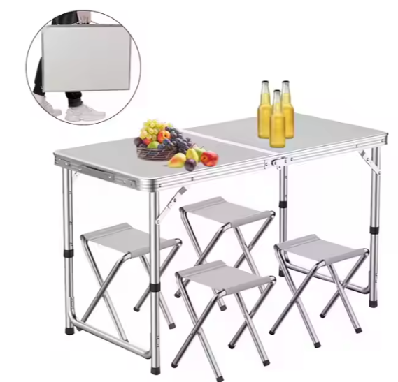 Klappbares Campingtisch-Set mit 4 Stühlen, Grau