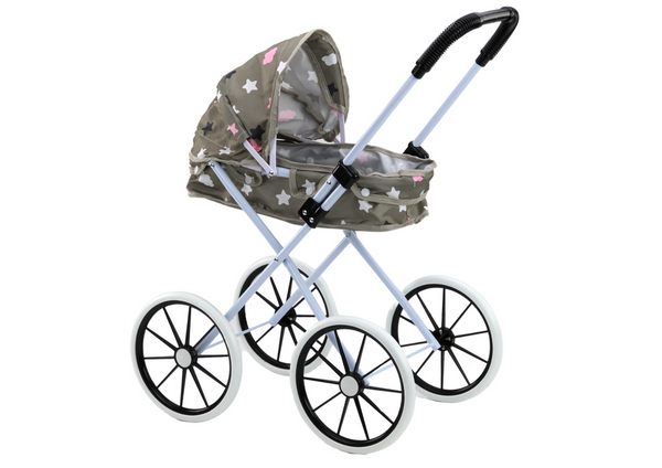 Doll's Pram Large Wheels Foldable Stars Clouds Gray 60cm