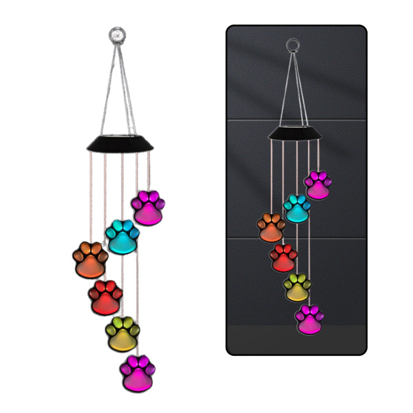Solar Garden LED Lights Dog Paw Bells Colorful 70cm
