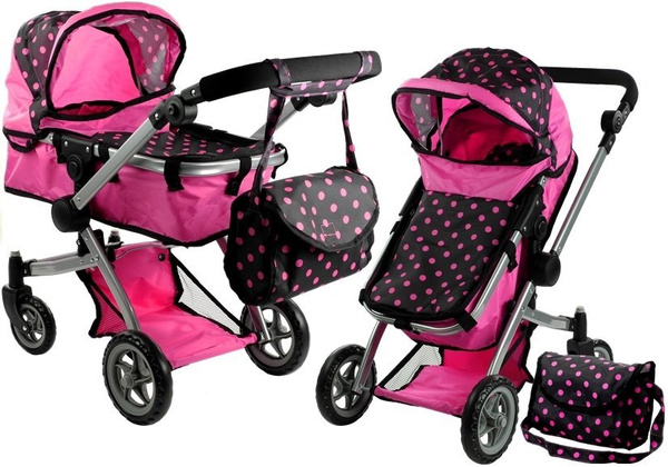 Puppenwagen Alice Kinderwagen 2in1 Puppe Babytrage Puppenkarre Wagen Rosa
