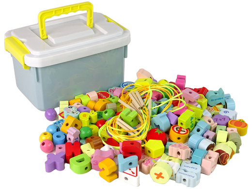 Wooden Bead-Blocks Educational Set Letters & Numbers for Threading