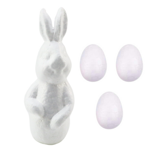Kit zum Bemalen von Styropordekorationen Hase 3 Eier bemalen