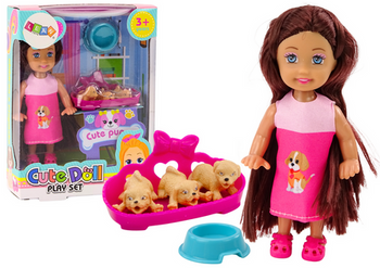 Mini Doll Long Hair Dress Three Dogs Bed