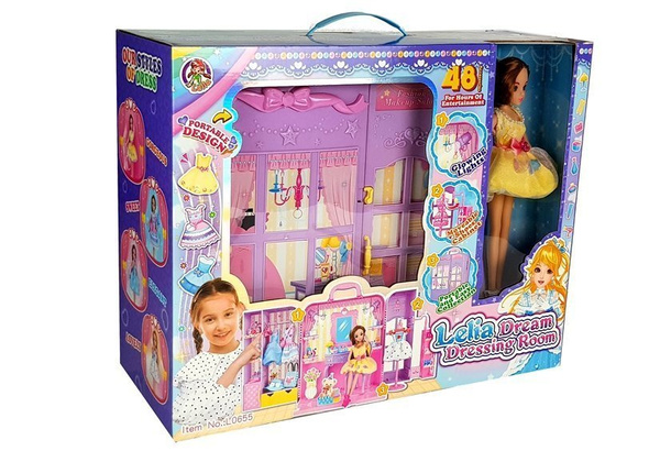 Dressing Room with Light and Mirror. 26 cm Doll. Clothes Set. Accessories