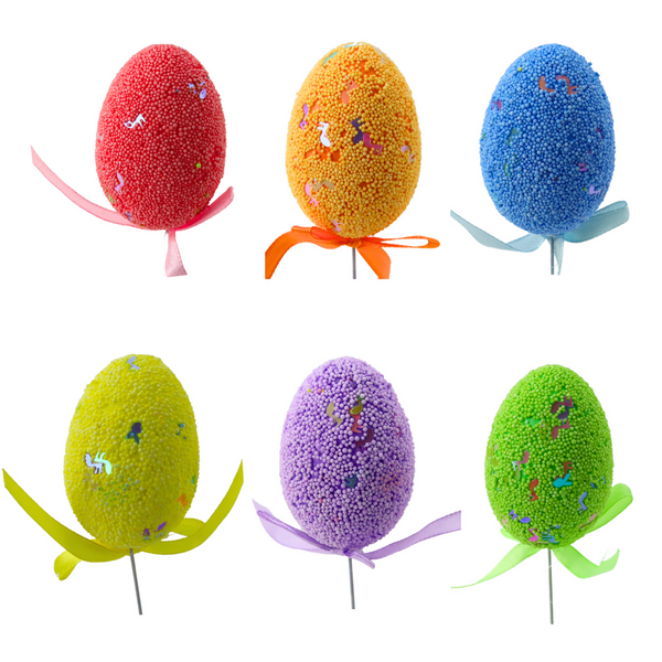 Easter Eggs on Wire Pick Colorful Notes Ribbon Decoration 6pcs