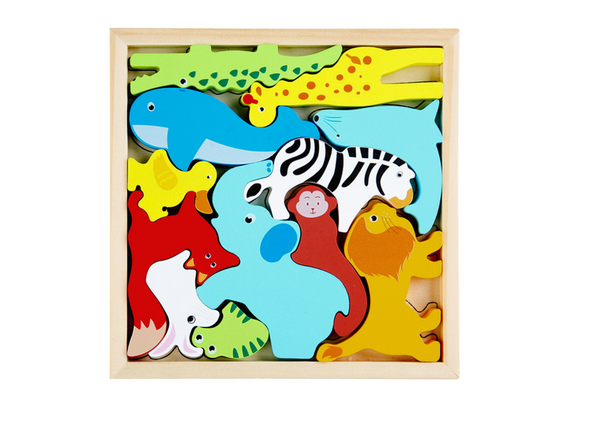 Wooden Puzzle Animals to Match Lion Rabbit