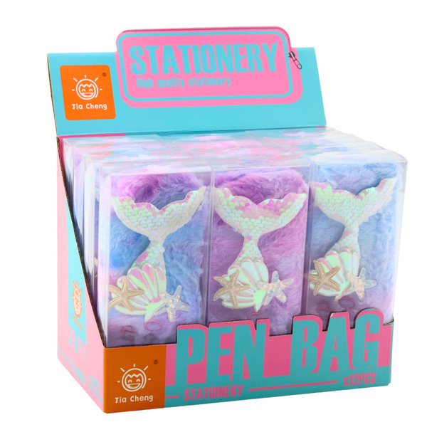 Plüsch-Federmäppchen mit Meerjungfrauenschwanz-Pailletten in Lila und Blau