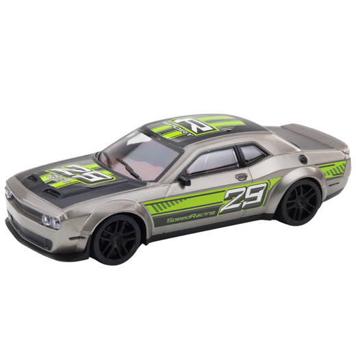 Rear-wheel drive sports racing car silver green