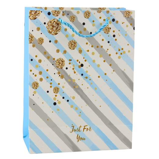 Geschenktüte aus Papier, blau, rosa, glitzernd, 23 x 18 x 10,5 cm