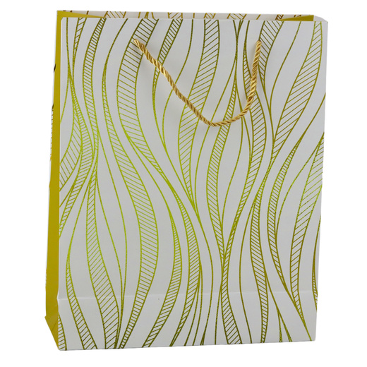 Papier-Geschenktüte Wellenlinien Gold 32 x 26 x 12 cm