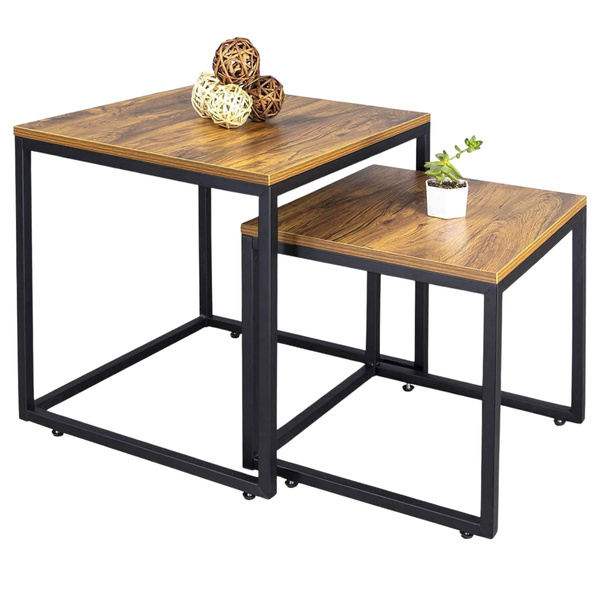 Set of 2-in-1 Rustic Square Coffee Tables 45x50cm 40x45cm