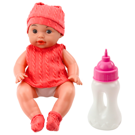 Babypuppe mit Babyflasche, rosa Outfit, Geräusche, 30 cm