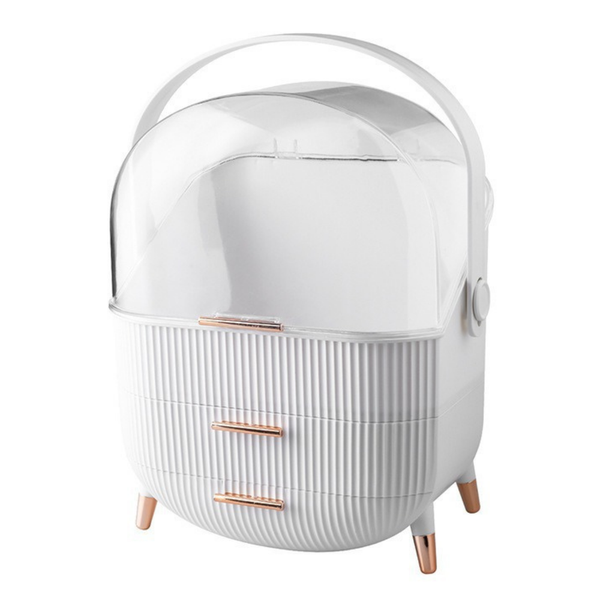 Cosmetics Organizer Opening Lid Transparent Two Drawers White