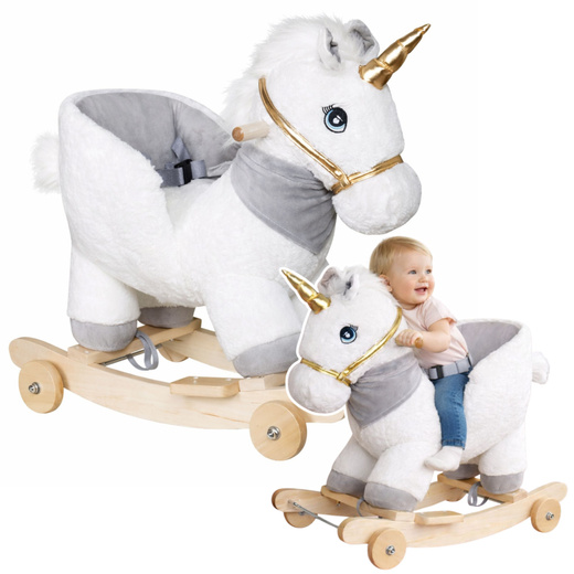 Einhorn-Schaukelpferd zum Draufsitzen, 2-in-1-Babyschaukelpferd, Weiß