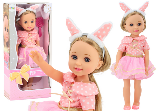 Doll Pink Dress Long Hair Headband Brush 38cm