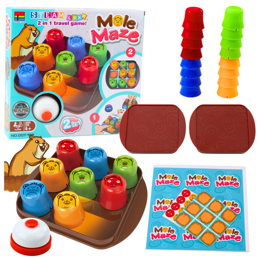 2in1 Maulwurf Labyrinth Geschicklichkeitsspiel Fast Cups Tic Tac Toe