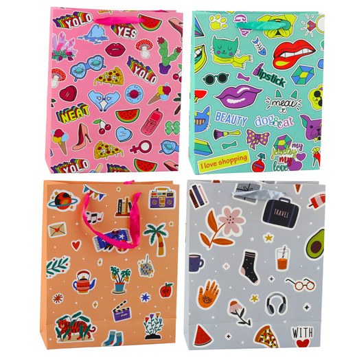 Aufkleber für Geschenktüten, bunte Stempel, 32 x 26 x 12 cm