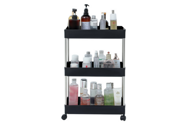 Multifunctional Mobile Shelf 3 Shelves on Wheels Black