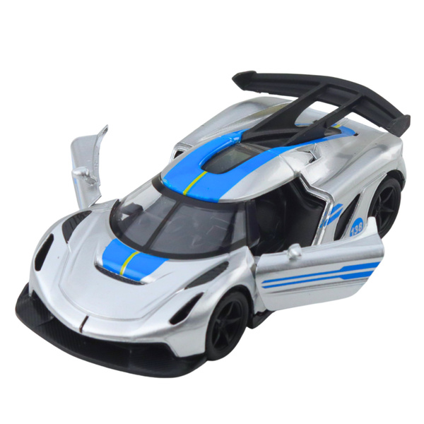 Sportwagen aus Metall, Rennwagen, Türen zum Öffnen, Silber, Maßstab 1:32