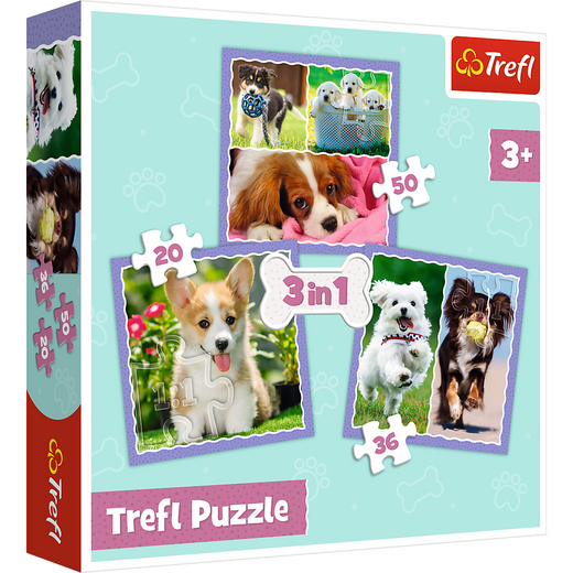 Puzzle - 3 in 1 - Cute dogs - Trefl 34854