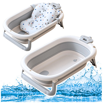 Babybadewanne mit Thermometer, faltbare Matratze, Sterne, Grau
