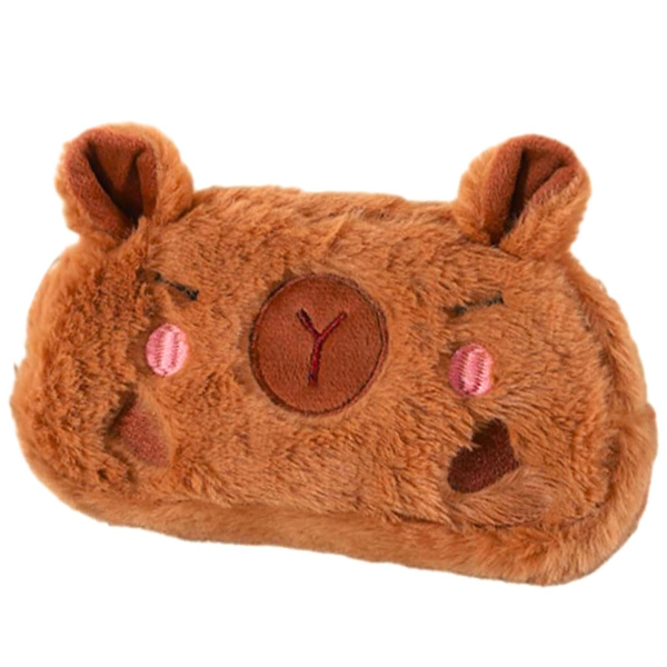 Plush Soft Capybara Pencil Case, Single Compartment, Brown, 19 x 10 cm