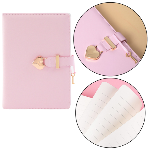 Diary Notebook Heart-shaped Padlock Key Pink