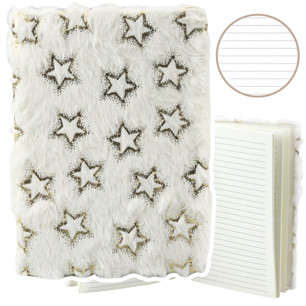 Plush Notebook Notebook Lined Gold Stars White A5 80 Sheets
