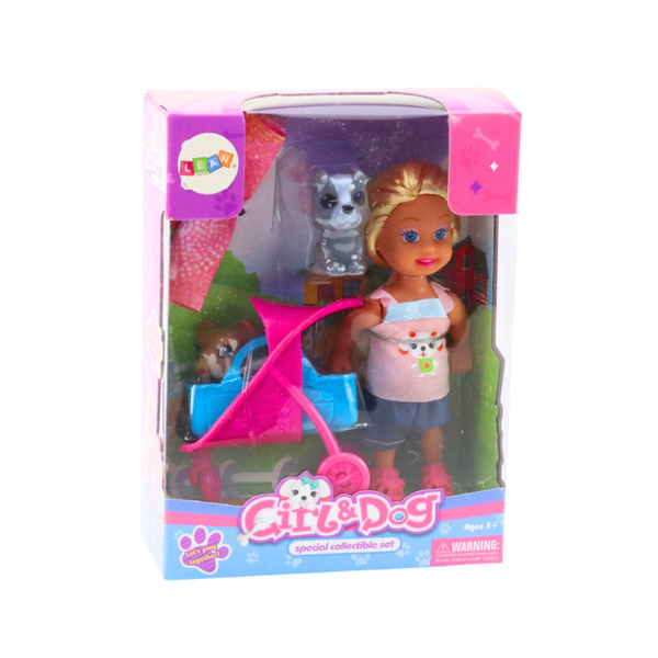 Set Mini Puppenwagen Babytrage Grau Braun